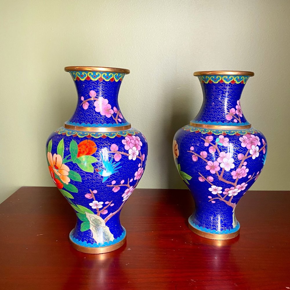 A set of antique Cloisonne vases